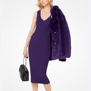 BNWT Michael Kors Burgundy Fitted Vneck Ribbed Midi Dress XS